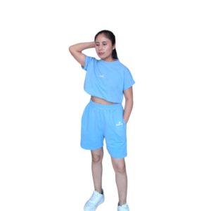 CONJUNTO CORTO PIQUE  CELESTE MUJER