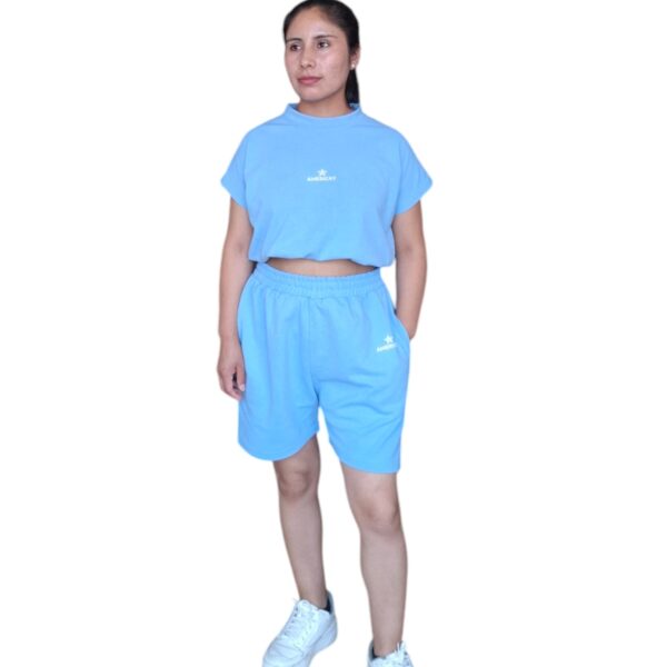CONJUNTO CORTO PIQUE  CELESTE MUJER - Imagen 6